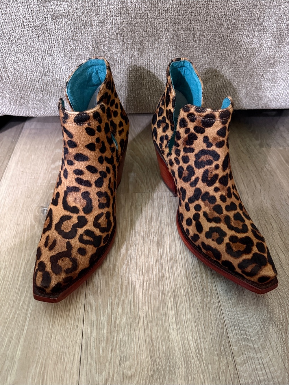 Ariat Leopard Print Ankle Booties with Turquoise Lining - Picture 4 of 8
